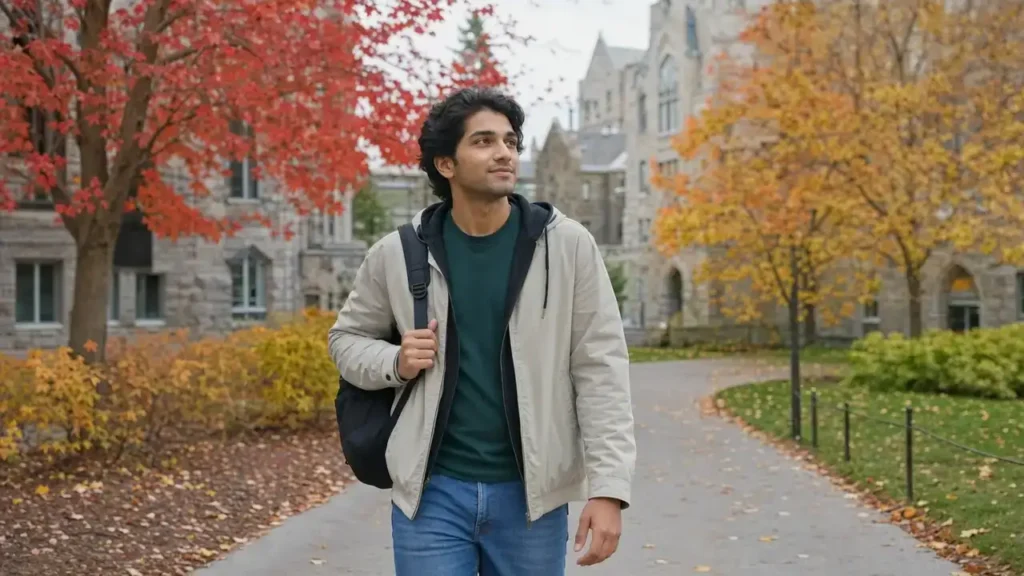 International student on a Canadian university campus planning his Canada immigration path