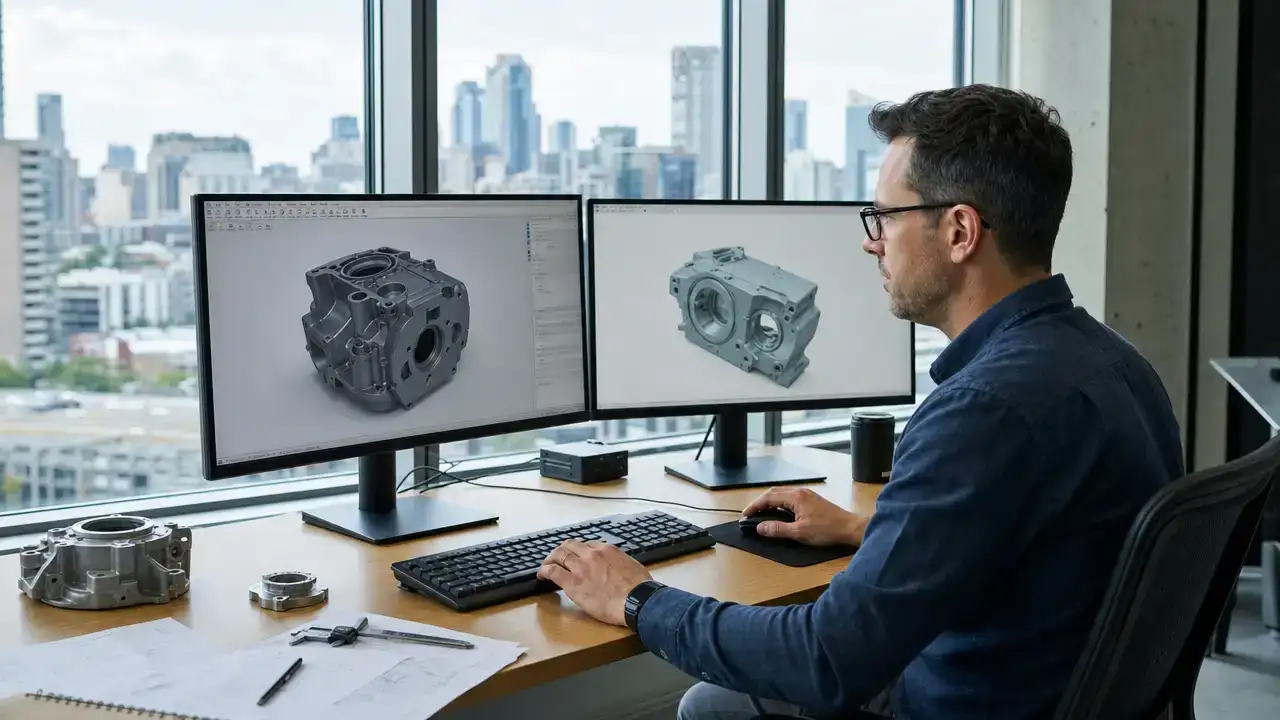 Mechanical engineer applying through STEM Express Entry reviewing a CAD model