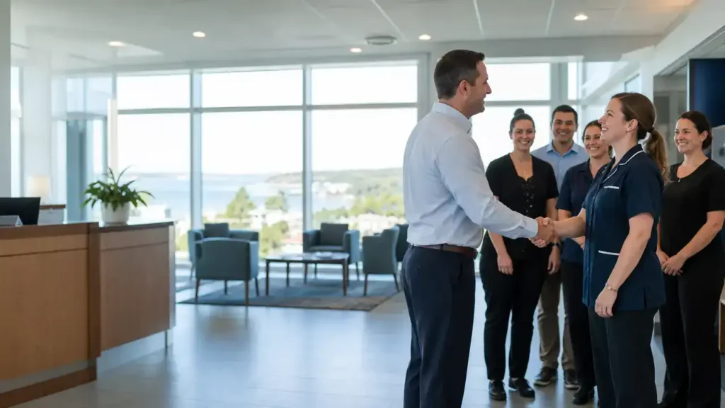 Worker shaking hands with an employer after a job offer under the Atlantic Immigration Program