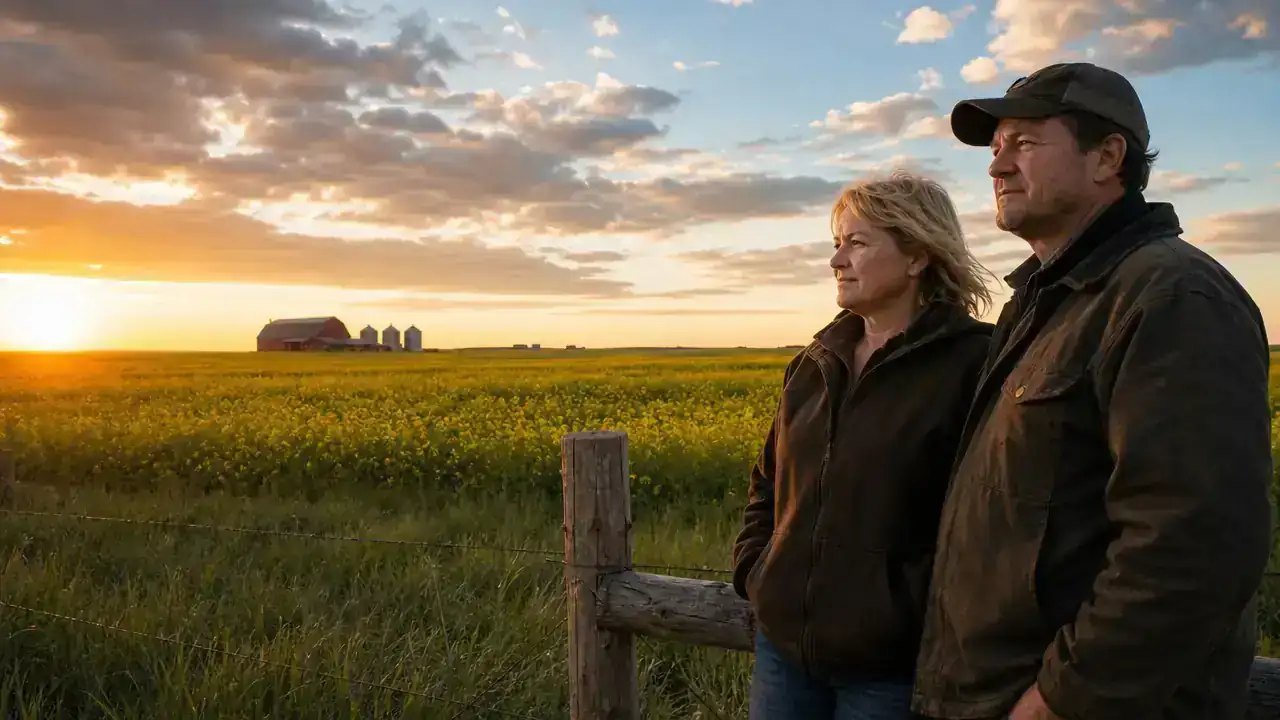 Farmer couple on their Alberta farm applying through the Alberta Farm Stream