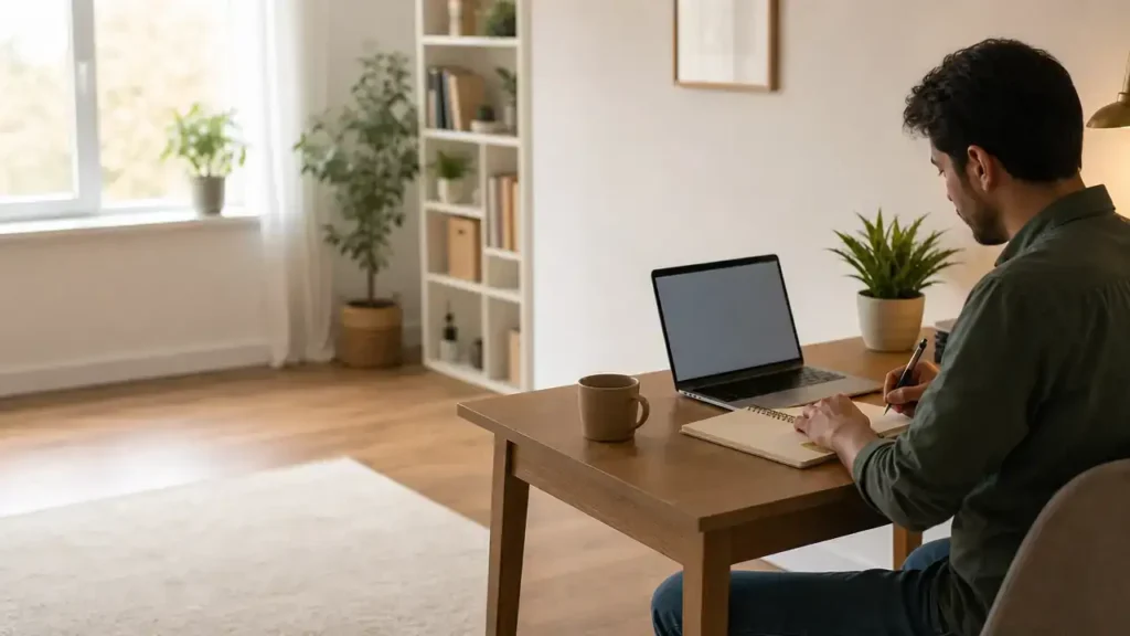Person planning an Express Entry application at a home desk