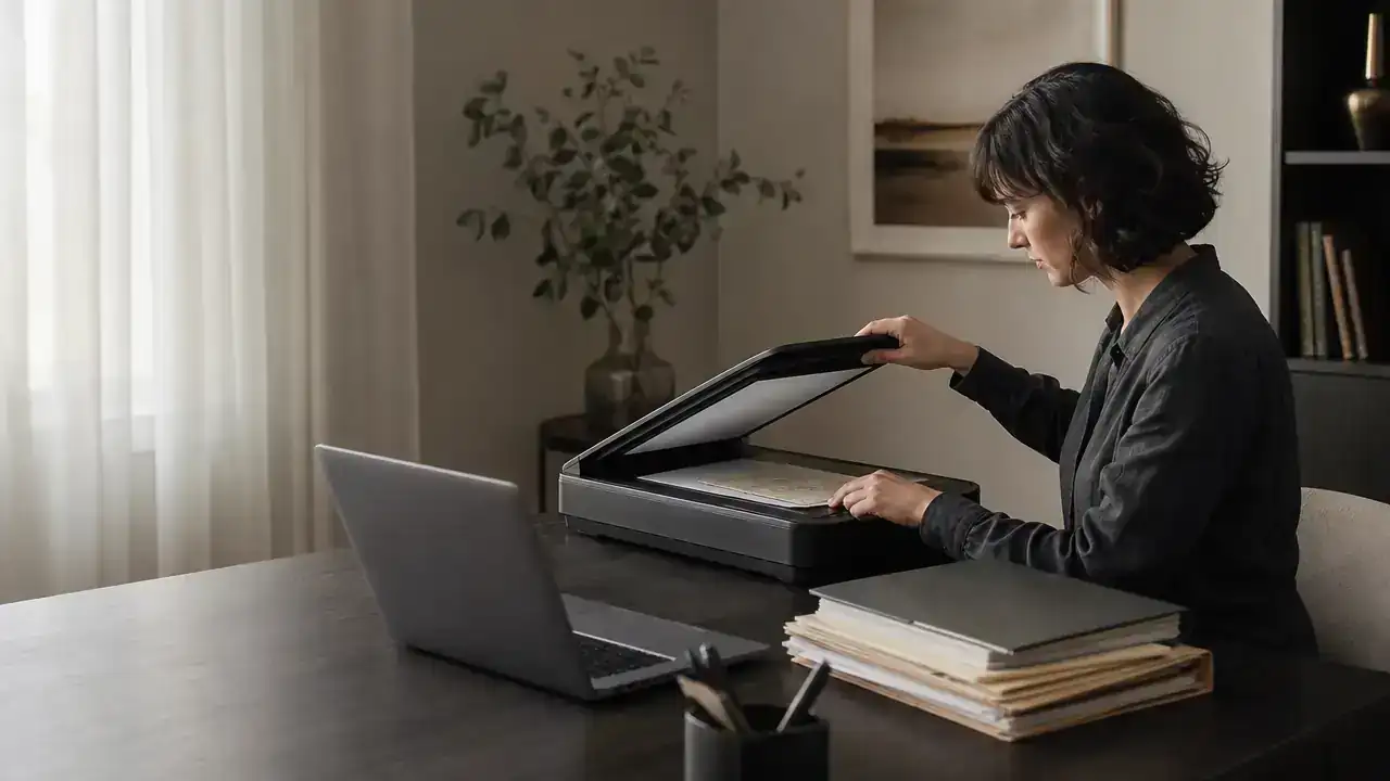 Person scanning documents for an Express Entry application