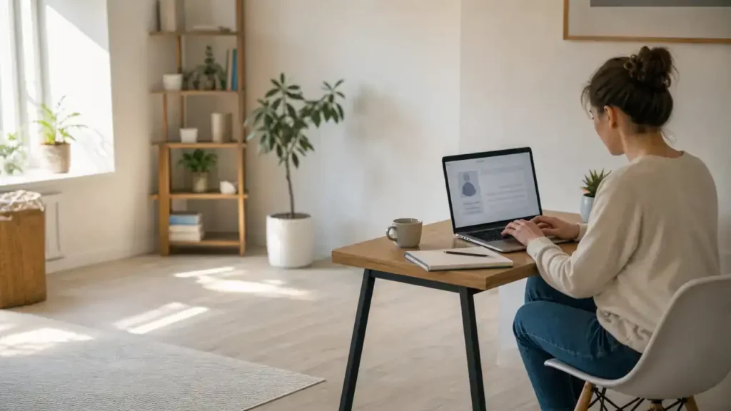 Person creating an Express Entry profile on a laptop