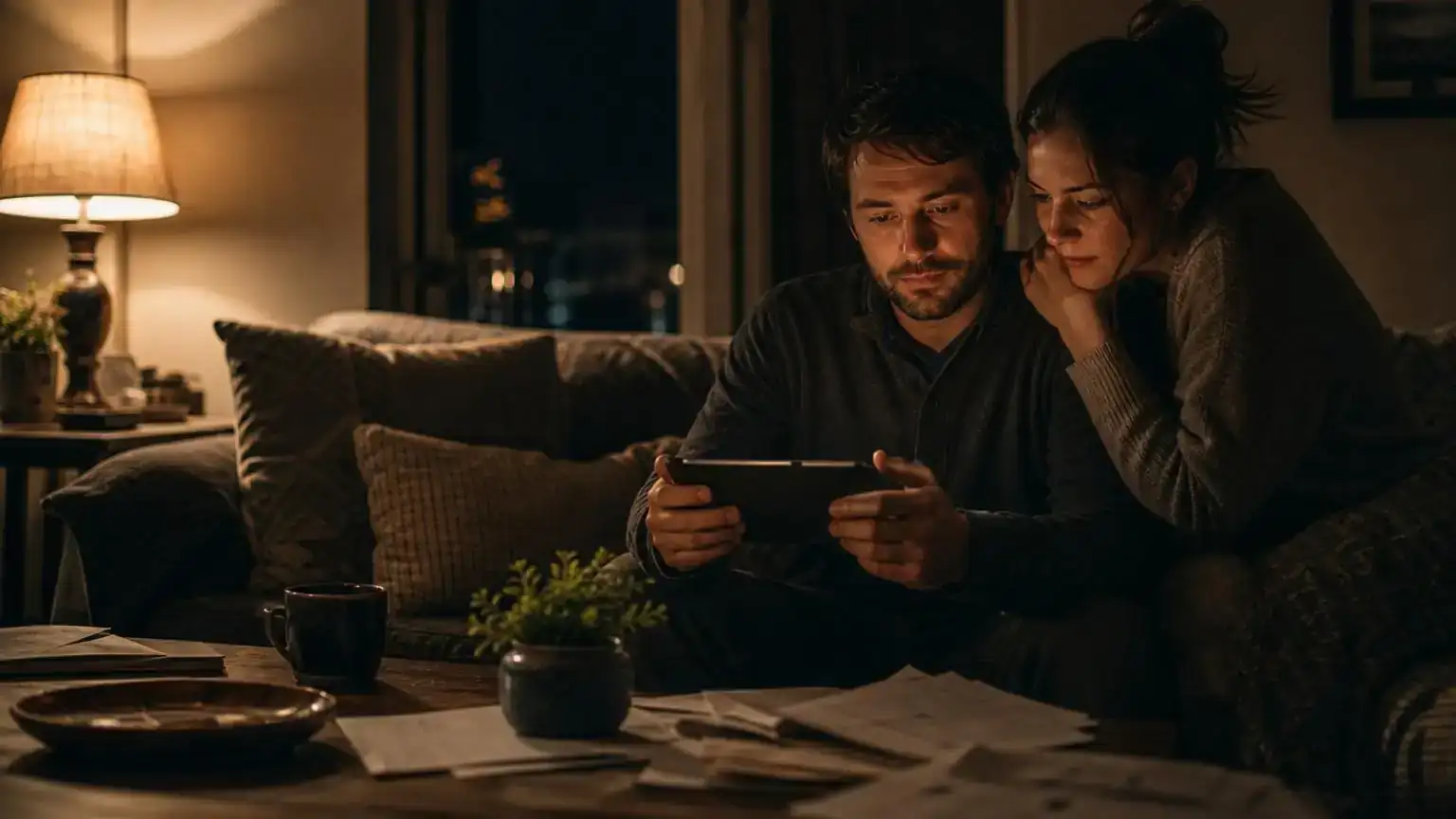 Couple checking the status of their family sponsorship application