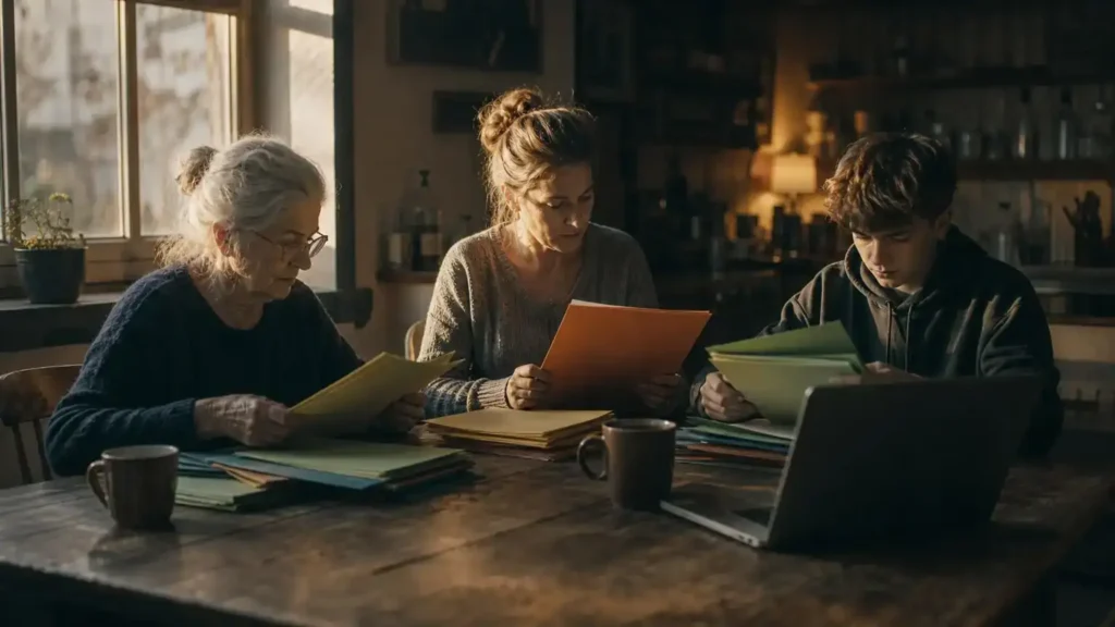 Family sorting folders to choose the right sponsorship route to Canada