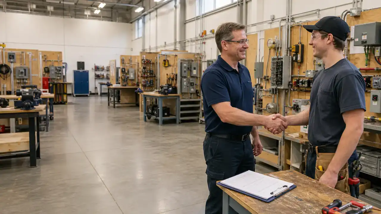 Skilled trades category: electrician apprentice training with an instructor