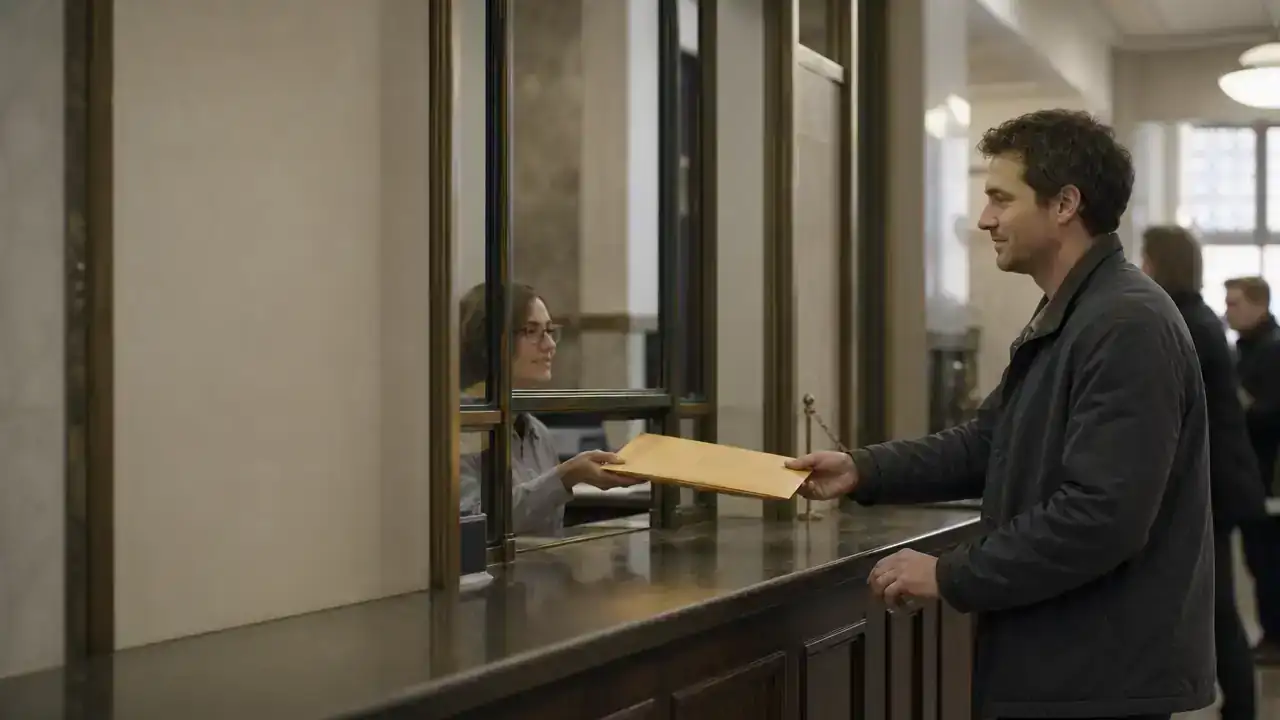 Person handing over a sealed envelope of transcripts for an IQAS ECA