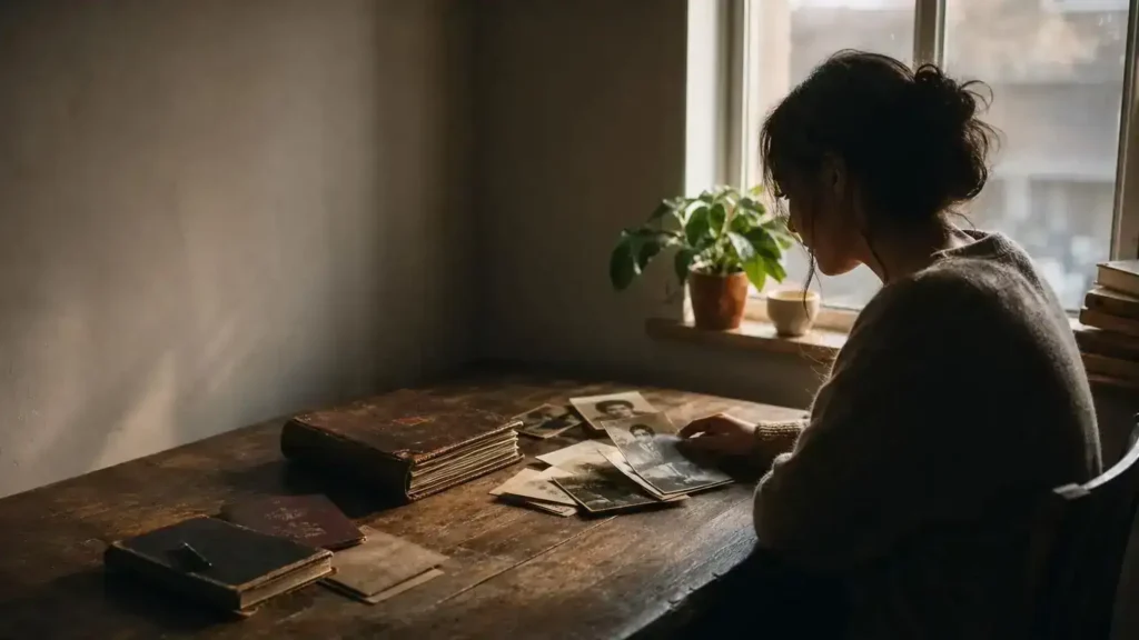 Person reviewing old family photographs to see if they qualify for Canadian citizenship by descent