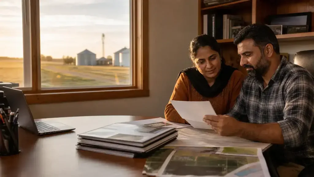 Farm couple reviewing a farm business plan for the Manitoba Farm Investor Pathway