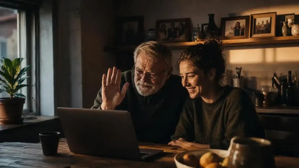 Father and daughter weighing parents and grandparents sponsorship options