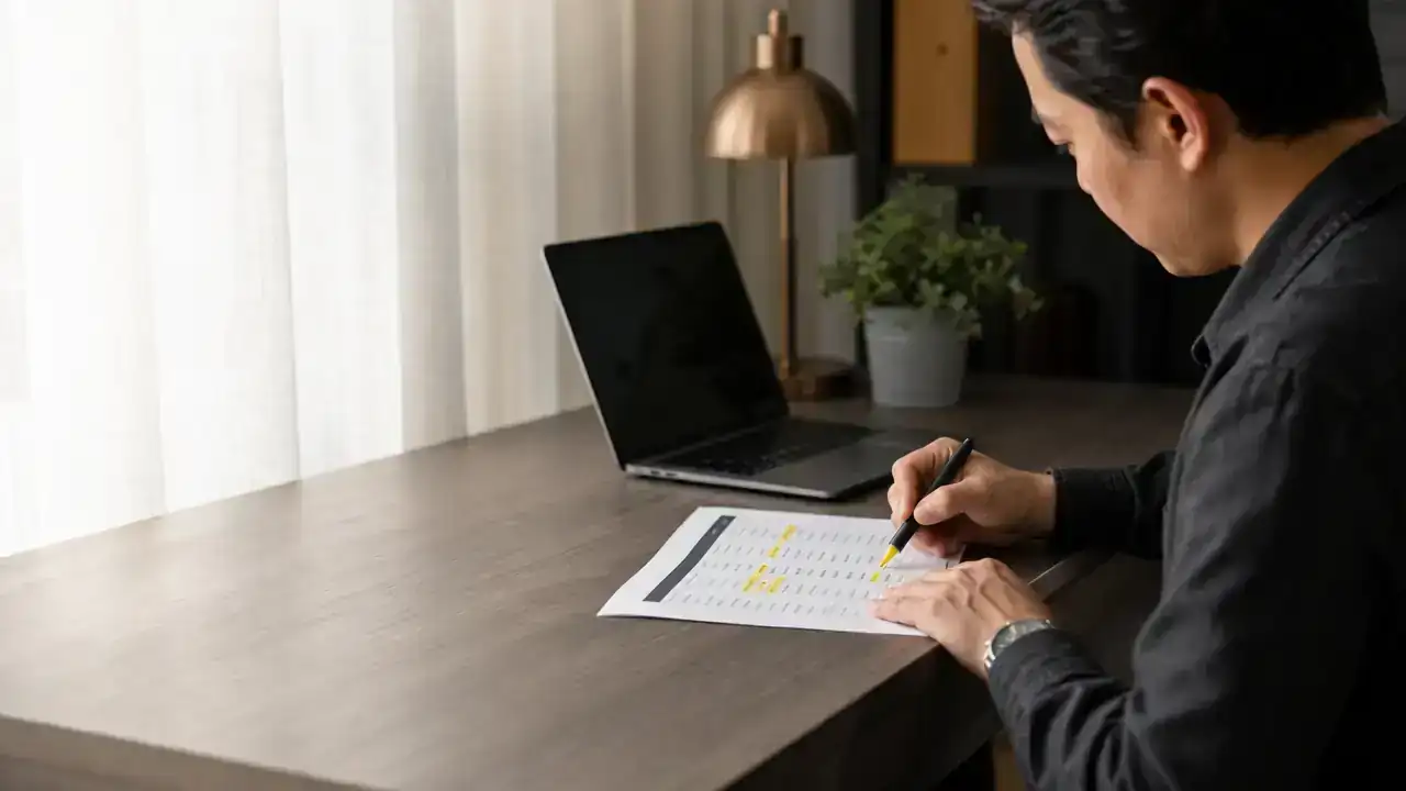 Person reviewing a printed SINP points breakdown