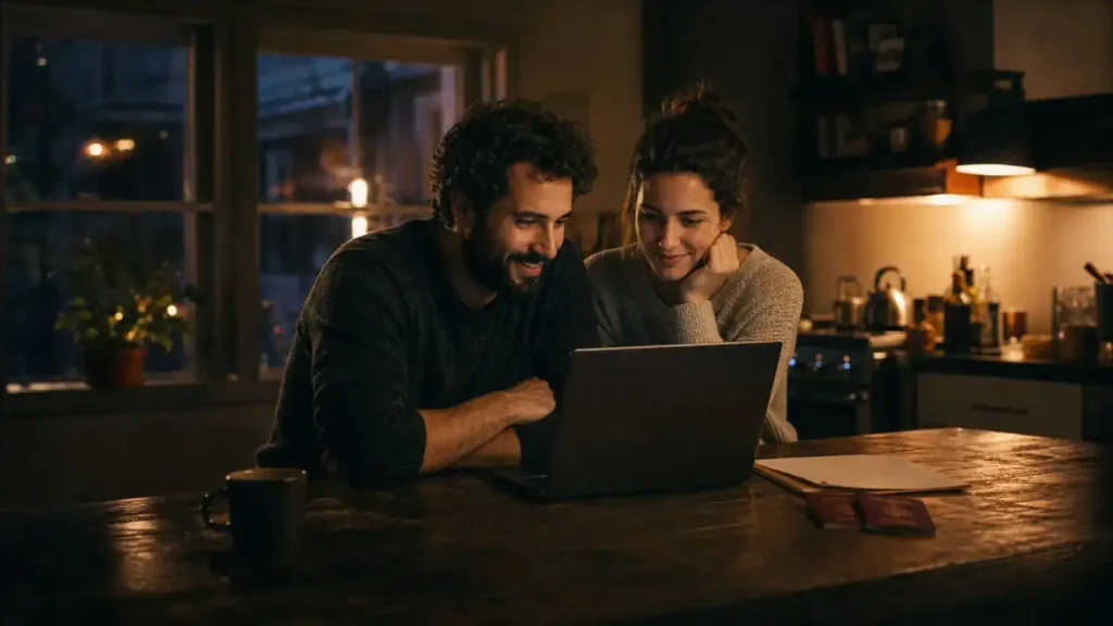 Couple checking work permit and study documents for a spousal open work permit